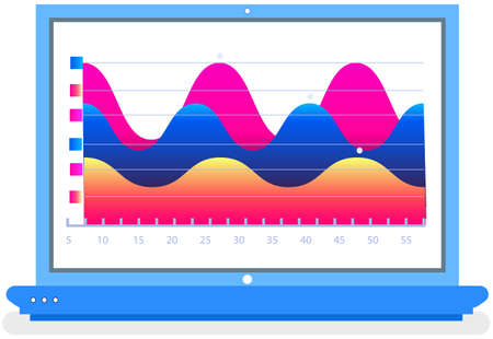 Intelligent technology hud interactive panel. Data screen with charts, diagrams. Futuristic ui infographics on white background. Diagram lines color chart, graph presentation. Annual financial reportのイラスト素材
