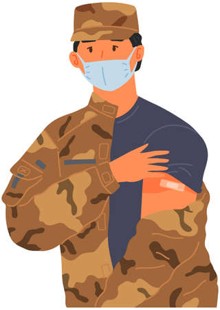 Stop agitation concept. Vaccination promo, immunization of workers.のイラスト素材