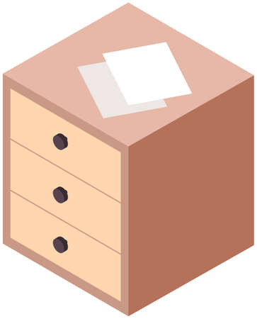 Wooden commode with drawers isolated over white, vector illustration bedside table interior element. Made of natural materials. Vintage retro style furniture. Organization of home, nightstandのイラスト素材
