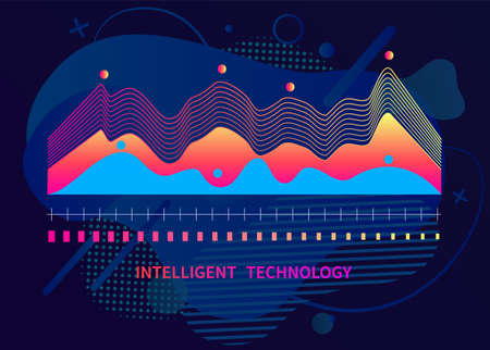 Intelligent technology hud interactive panel. Data screen with charts, diagrams. Futuristic ui infographics on dark background. Diagram lines color chart, graph presentation. Annual financial reportのイラスト素材
