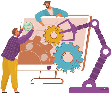 Industrial arm for business process automation. Production machine, mechanical automated technology....