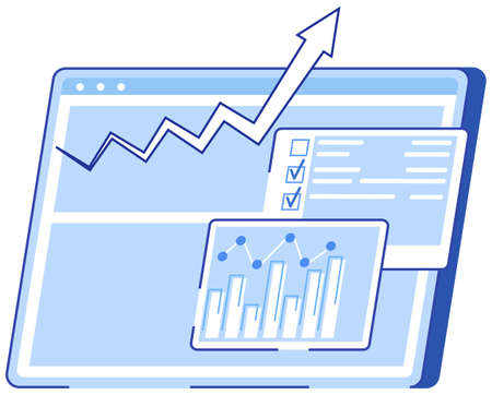 Data analysis research statistics concept. Strategy, business development. Results of statistical business research. Analyze growth of statistical indicators, income. Finance data and profit growthのイラスト素材