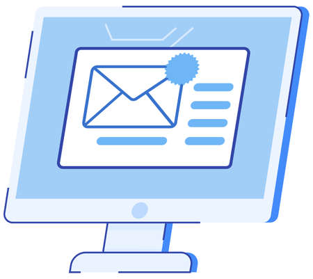 Information in newsletter in digital envelope. Online subscription for news, newspapers electronic publication for subscribers. Receives email via internet. File document data analysis. Unread messageのイラスト素材