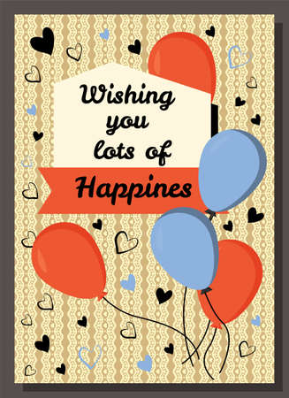 Banner for Birthday postcard. Holiday flyer with decorated congratulations and wishes. Template of birthday greeting card with inscription vector illustration. Ribbon text and decoration on postalのイラスト素材