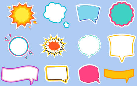 Fashion patches with empty place for text or inscriptions, colored comic icons. Conversation phrases...