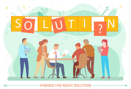 Business solution. Man and woman at meeting, right solution, business team and people teamwork...