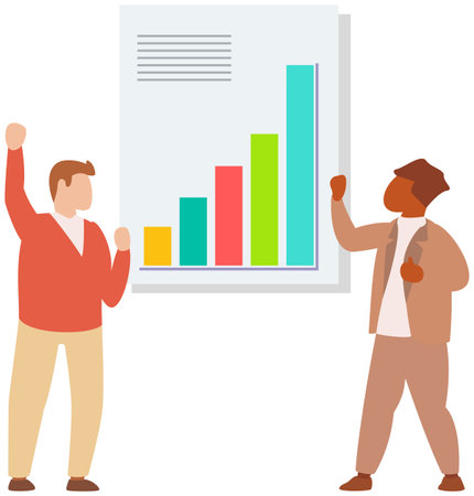 Manager makes presentation of statistical report analysis charts. Planning business. Teamwork consulting for project management, financial reporting and strategy. Data analysis research statisticsのイラスト素材