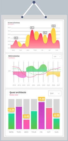 Infographic chart vector template. Annual statistics curve graph design. Market data diagrams. Graphic information visualization and analysis. Statistical indicators and frequency of data changesのイラスト素材