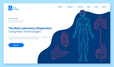 Medical app. Polygonal human organs made lines and dots. Medical research of human body, innovative approach concept. Anatomy, diagnostics of body systems. Brain, kidney, liver, lung, stomach, heartのイラスト素材
