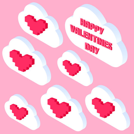 Valentine day pixel concept. 3d Gifts for boyfriend and girlfriend, wife and husband. Love isometric concept wallpaper, card. Happy Valentines Day February 14th. Love, honesty, romantic, relationshipのイラスト素材