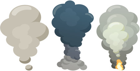 Bomb explosion, dynamite burst, danger explosive material, fireball and cloud. Boom and flame splash. Big bang, destruction effect and smoke. Explosion, burning with release of energy conceptのイラスト素材