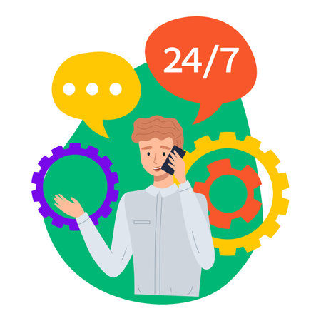 Customer service, call center, hotline. Online global technical support 24 7. Overworked employee...