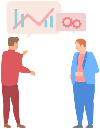 Manager makes presentation of statistical report analysis charts. Planning business. Teamwork consulting for project management, financial reporting and strategy. Data analysis research statisticsのイラスト素材