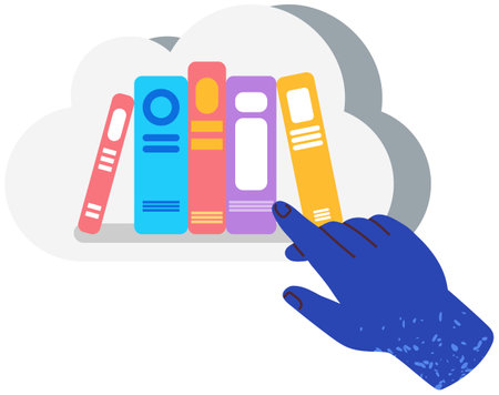 Self-education and studying concept. Books on shelves in speech bubble. Reading literature using textbook. Printed book, edition, publication with typographic text. Bookshelf icon vector illustrationのイラスト素材