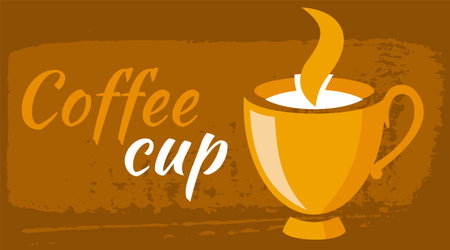 Coffee cup inscription handwritten with calligraphic script. Text composition, lettering near cup of hot drink. Creative design of poster for cafe, cafeteria. Refreshing drink advertisementのイラスト素材