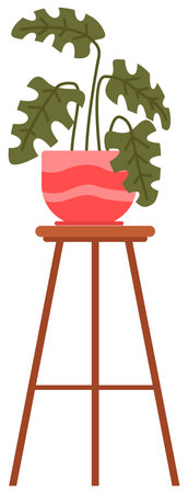 Pot with houseplant isolated at white background. Vector flowerpot of decorative green plant with long leaves in ceramic pot. Indoor plant concept of domestic greenery. Icon for home interior plantのイラスト素材