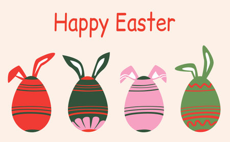 Easter poster and banner template with Easter eggs. Greetings and presents for Easter Day with rabbit. Promotion and shopping template bunny for Happy Easter. Greeting card. Spring holidayのイラスト素材