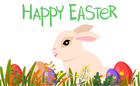 Easter poster and banner template with Easter eggs. Greetings and presents for Easter Day with...