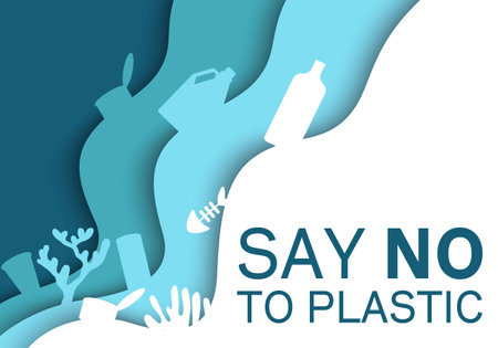 Ecological problem. Planet Earth is full of rubbish. Save the planet. Earth Day. Restoration of the ecology of the planet. Garbage in the ocean. Water pollution. plastic in water. Waste in the oceanのイラスト素材