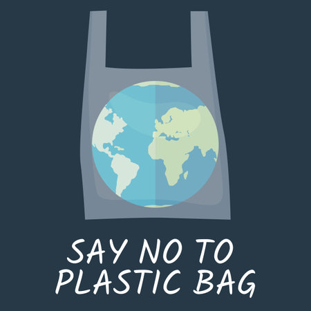 Pollution problem concept. Say no to plastic bags. Cartoon banner calling for stop using disposable polythene package. Fight against accumulation of plastic toxic products in environment, save natureのイラスト素材