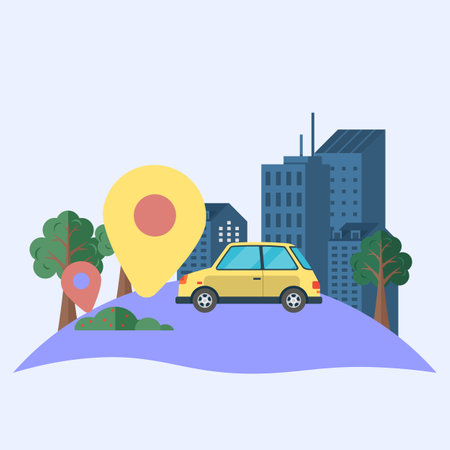 Online ordering taxi car, rent and sharing using service mobile application. Means of public transport, motor vehicle, used to transport passengers and goods to any specified point for fareのイラスト素材