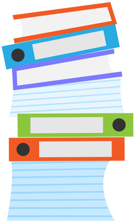 Stack of documents and assignments isolated on white background. Paper sheets with tasks for doing at work. List of assignments to be done by employee at work. Sheets of paper with inscription taskのイラスト素材