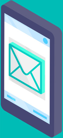 Email notification on smartphone screen. App for chatting and mailing icon. Program for online communication via Internet. Virtual mailbox with digital letter on display. Phone application with mailのイラスト素材