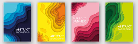 Abstract background set with color waves, paper art illustration with liquid figures. Dynamic colorful shapes. Vector design layout for banners presentations, business flyers, posters and invitationsのイラスト素材