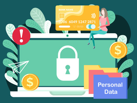 Laptop locked notification button, password field. Computer security with padlock, personal access, user authorization, login, protection technology. Security authentication to protect private dataのイラスト素材