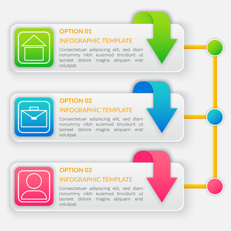 Abstract background with steps, parts, options, processes template. Graphical way of presenting information, data and knowledge. Banner with infographic editions. Business graphic, chart with iconsのイラスト素材