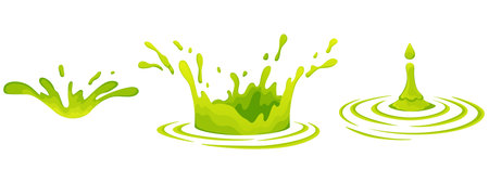 Water and juice splash liquide. Vector Illustration. Fresh juice splashed, refreshing green vibrancy A wave shape, recurring pattern in grand oceanic symphony A drop shape, fundamental silhouetteのイラスト素材