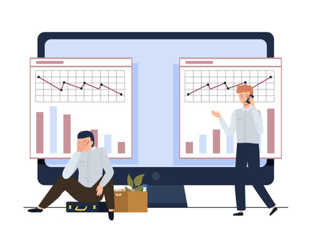 Office workers. Vector illustration. A business person adapts to changing market trends and challenges The office workplace promotes culture of professionalism and teamwork Teamwork maximizesのイラスト素材