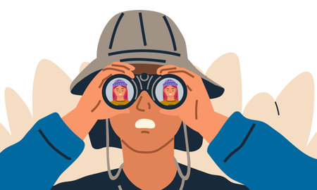Spying, observing and sneaking. Vector illustration. Sneaking secret, covert operation painted in...