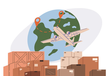 International logistic. Global delivery export. Vector. The latest advancements in global logistics enhance efficiency supply delivery chain management The speed inventory delivery is improvedのイラスト素材