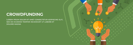 Crowdfunding landing page template. Startup investment concept. Online service project to donate, support or collective raise money for new ideas. Entrepreneur business strategy, venture capitalのイラスト素材