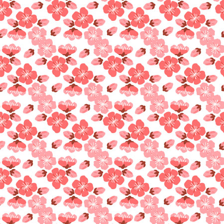 Sakura pattern vector illustration. The seamless design showcased delicate intricacies and vibrant colors blooming sakura flowers The flowery atmosphere created by sakura blossoms transported observerのイラスト素材