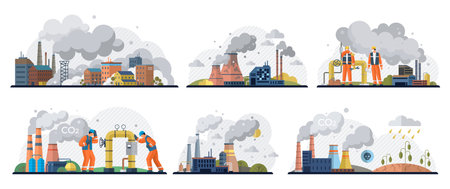 Air pollution vector illustration. Natures tears fall as we pollute air, lifeblood our fragile ecosystem The air pollution metaphor is stain, mark shame on canvas environmental ethicsのイラスト素材
