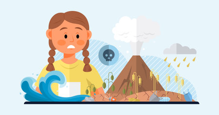 Air pollution vector illustration. Pollutions shadow looms large, specter haunting corridors our environmental conscience Emission reduction is battle cry against encroaching darkness air pollutionのイラスト素材