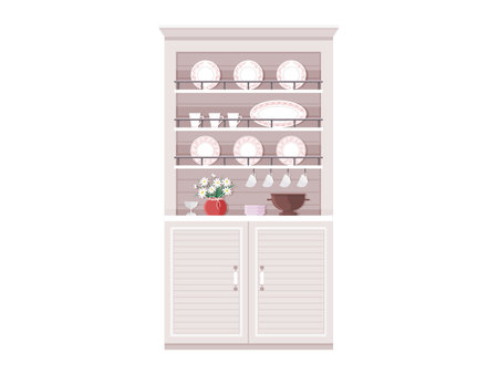 Kitchen furniture vector illustration. Durable and decorative, kitchen elements create comfortable cooking atmosphere Well-designed installations and kitchenware enhance aesthetics home Comfortableのイラスト素材