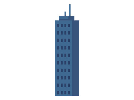 Skyscraper vector illustration. The front view skyscrapers captures essence urban modern structures Multistorey buildings shape environment, contributing to urban panorama High-rise residentialのイラスト素材