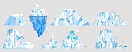 Glaciers vector illustration. Frozen floes, like drifting dreams, navigate polar seas with quiet determination Glaciers, like frozen architects, shape contours Earth The Antarctic wildernessのイラスト素材