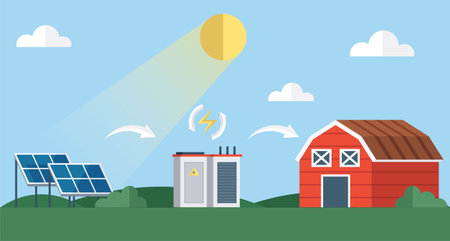 Solar energy vector illustration. Solar panels are example innovative technology converts sunlight into electricity The efficient generation electricity from solar energy is sustainable solutionのイラスト素材
