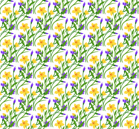 Seamless pattern flowers vector illustration. The seamless pattern flora and fauna created visually captivating composition, reflecting richness nature The seamless background provided sereneのイラスト素材