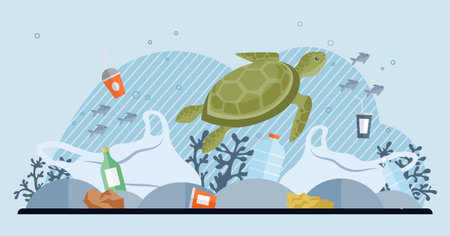 Waste pollution vector illustration. Climate change is exacerbated by increasing levels waste pollution The waste pollution concept emphasizes need for sustainable waste management solutionsのイラスト素材