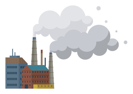 Factories vector illustration. Factories concept is novel, each page turned in language production and processing Factory buildings, sentinels progress, stand tall against backdrop industrialのイラスト素材