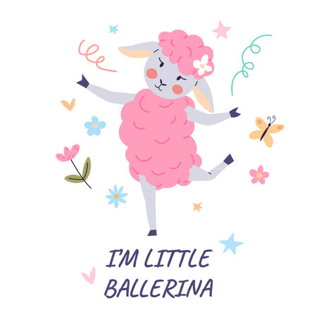 Animal music vector illustration. Join orchestra creatures as they perform lively melody in zoo The cheerful music band turns zoo into enchanted realm celebration. Im ballerina, pink sheep dancingのイラスト素材