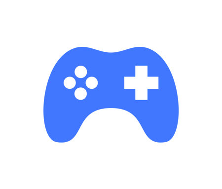 Simple, bold icon of a video game controller in blue, representing gaming, entertainment, or digital interaction. Modern, minimalistic design perfect for game-related content or tech interfaces.のイラスト素材
