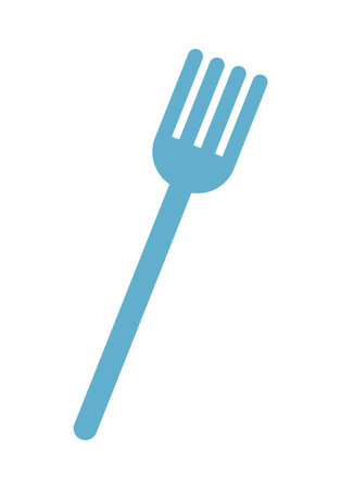 A minimalist graphic of a blue fork on a white background, representing simplicity, modern design, and cleanliness. Suitable for contemporary and eco-friendly visuals.のイラスト素材