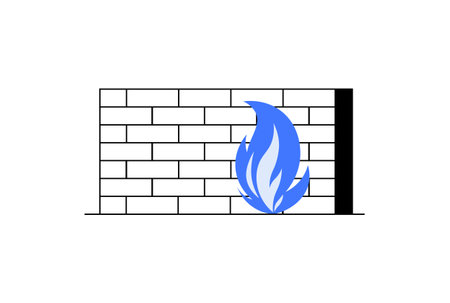 Illustration of a firewall with a flame, symbolizing network security, defense, and protection...