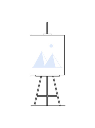 An easel with a painting of mountains on a white background. Represents art, creativity, or education. Ideal for visual arts, design, and artistic expression illustrations.のイラスト素材